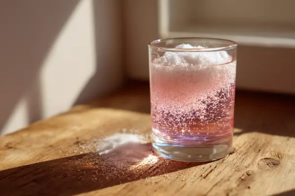 pink salt vinegar baking soda recipe served in a glass