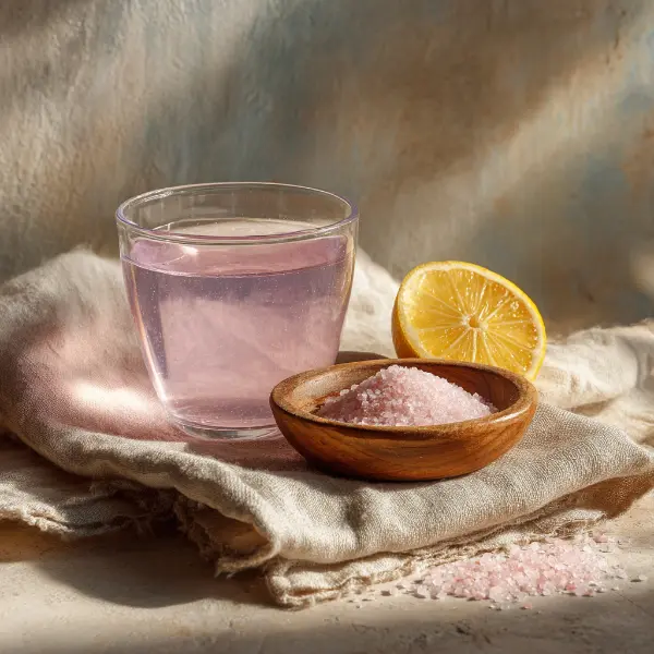 Pink Salt Trick Recipe served on linen with lemon and salt bowl