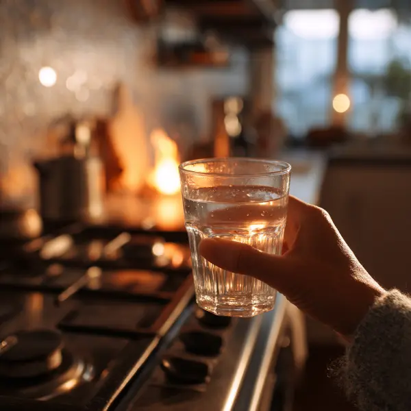 warming water for pink salt and baking soda drink