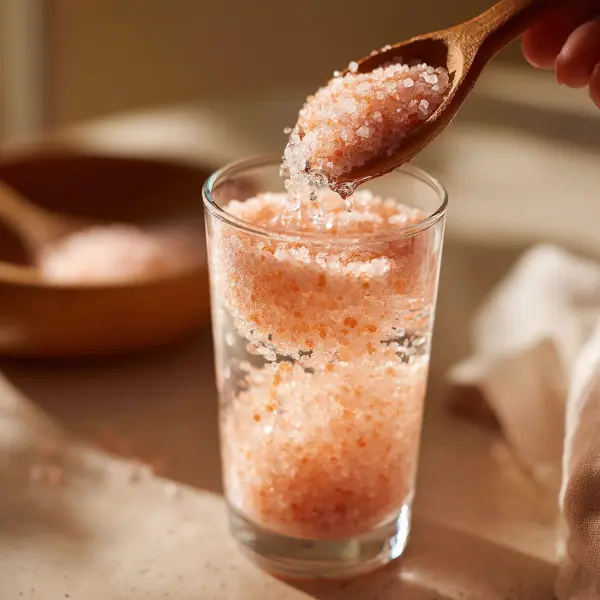 adding pink Himalayan salt to water