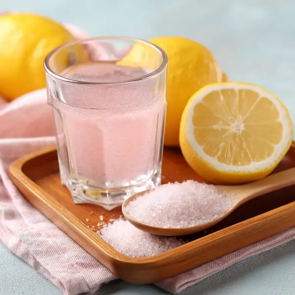 pink salt recipe with baking soda and lemon on tray