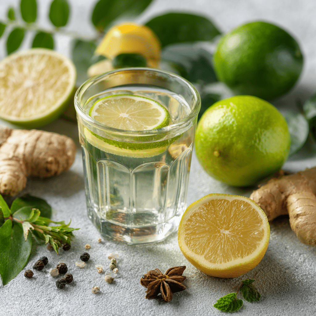 detox drink with lemon and pink salt in ceramic mug