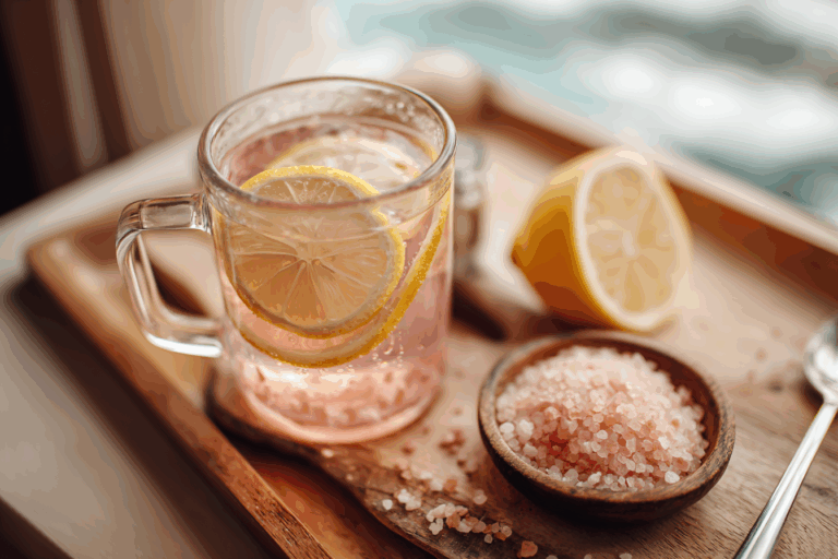pink salt diet recipe 4 ingredients morning drink in glass mug