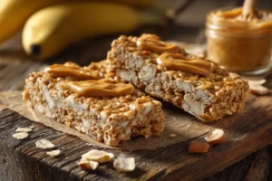Homemade protein granola bars with banana and peanut butter