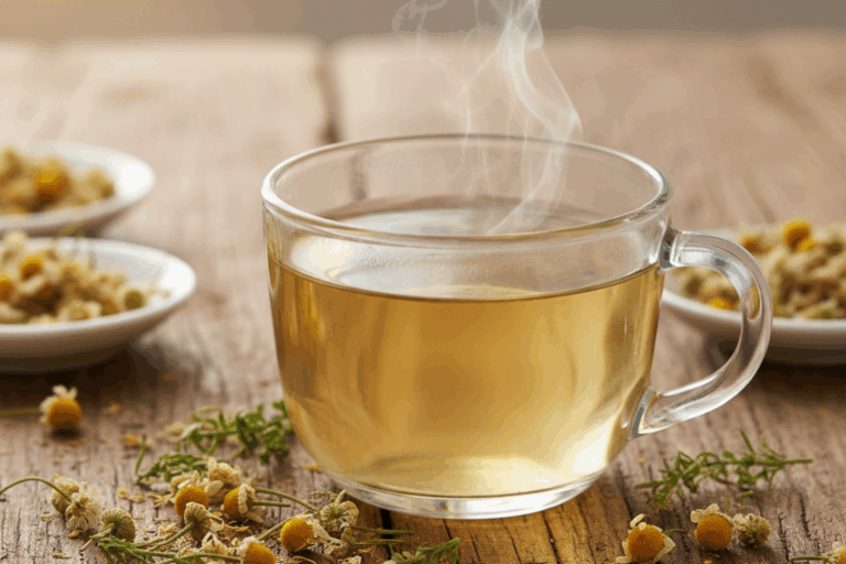 chamomile tea recipe in a steaming cup