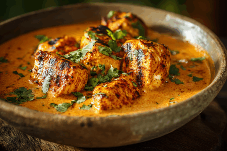 Low-Calorie Chicken Tikka Masala served in a rustic bowl