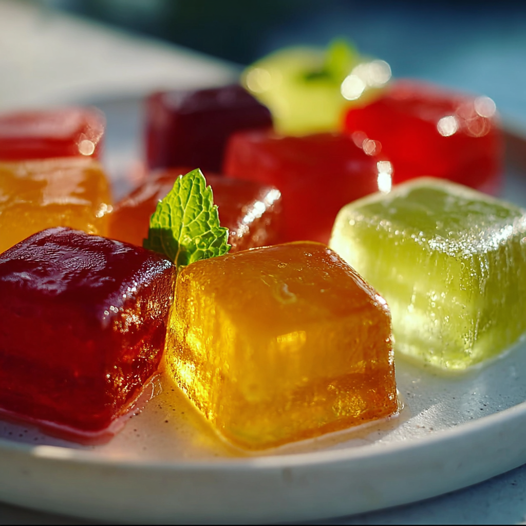 Colorful gelatin jello cubes for the TikTok before-bed version of the gelatin trick recipe for weight loss